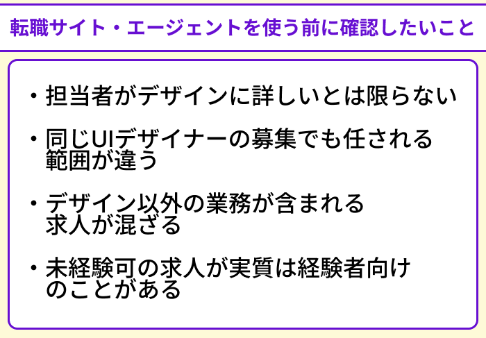 UIデザイナーが転職サイト・エージェントを使う前に確認したいことのイラスト